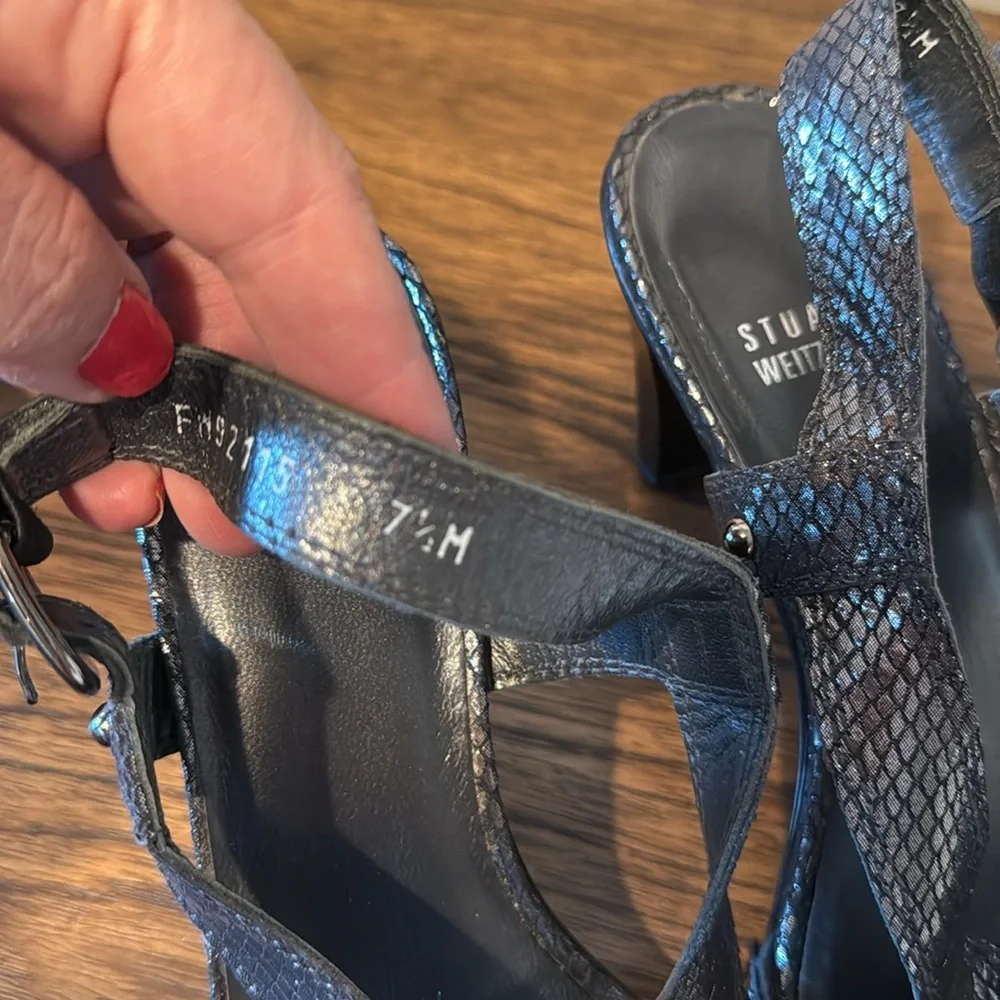 Stuart Weitzman‎ Metallic Pewter Strappy Studded Party Statement Heels Size  7.5